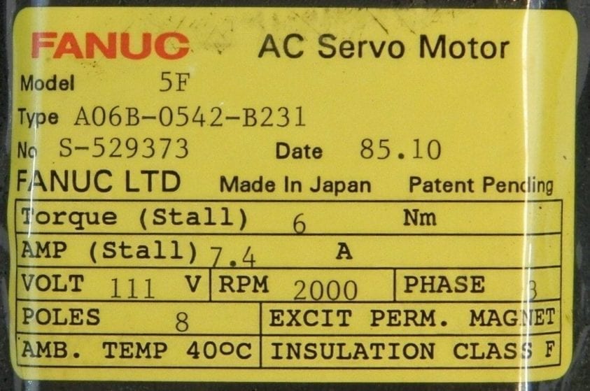 Fanuc, AC Servo Motor, S-400, RF, A06B-0542-B231