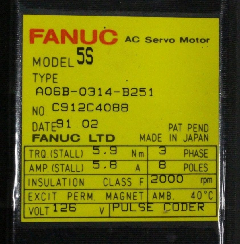 Fanuc, AC Servo Motor, M-400, A06B-0314-B251, RH