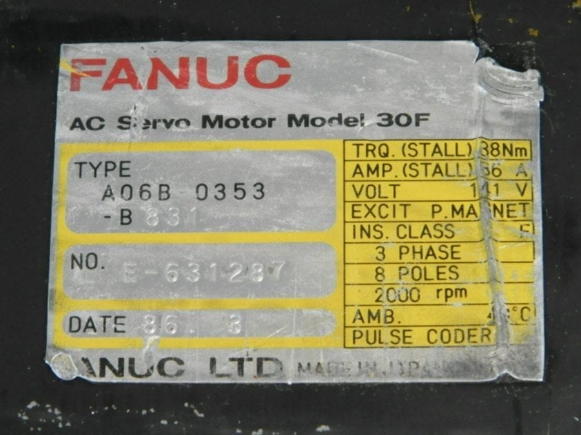 Fanuc, AC Servo Motor, S-Series, RF/RH, A06B-0353-B831