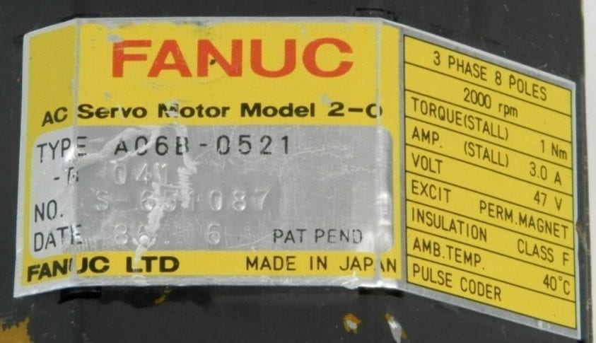 Fanuc, AC Servo Motor, Jt. 4, A-1/M-1, RC, A06B-0521-B041
